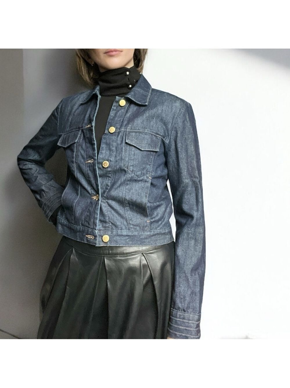 Armani Exchange Cropped Denim Jacket Dark Wash Y2K Chambray Small